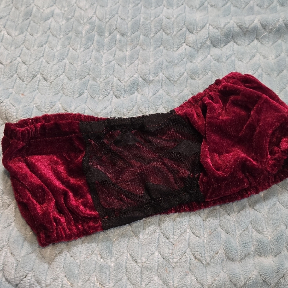Velvet and Mesh Intimates Set - Burgundy and Black - Picture 2 of 5